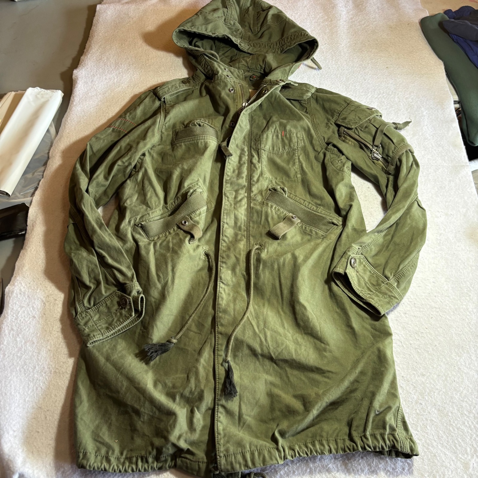 Gap Project Red Mens Xs Olive Green Military M-51 Fishtail Parka Hooded Jacket